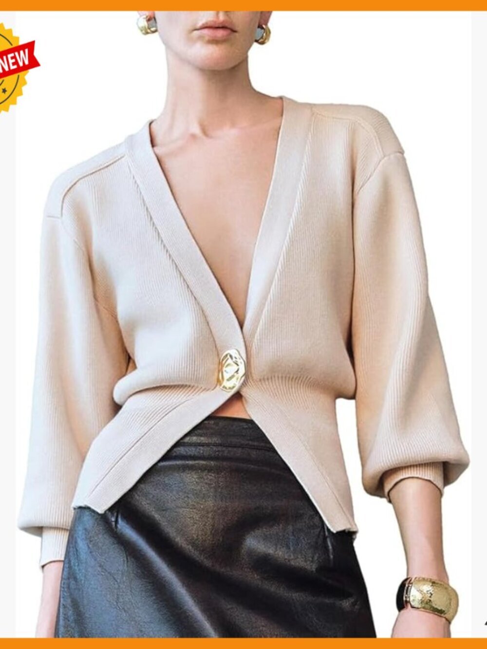 V-Neck Knitted Cardigan, Lightweight Sweater, One Button Closure, Cropped Fit